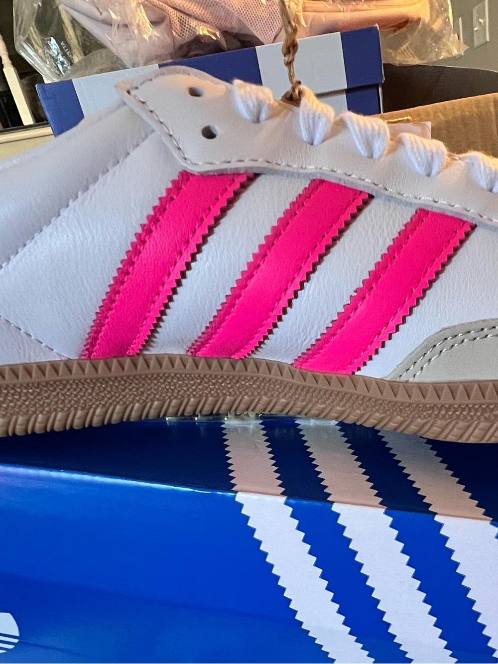 adidas Samba OG White Sneakers with Hot Pink Stripes